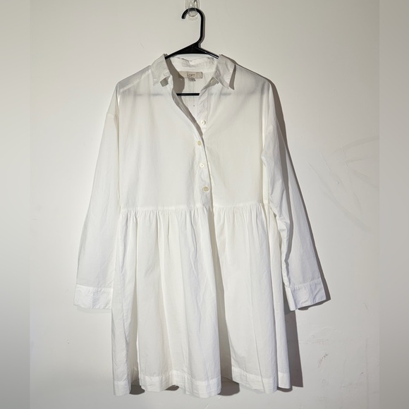 NWT LOFT White Cotton Poplin Swing Mini Dress Sz S Coastal Preppy Casual Chic - Picture 2 of 6
